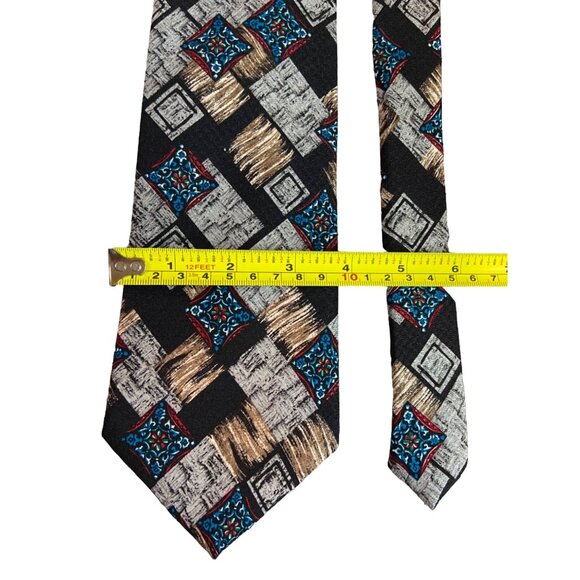 Reed James Mens Neck Tie Black White Blue Red Geometric - Picture 3 of 6